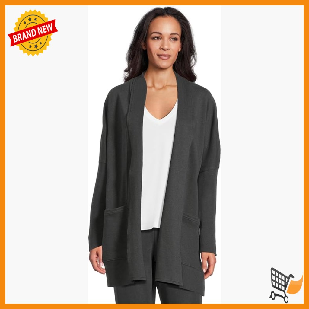 Long Sleeve Cardigan Sweater, Organic Cotton, Open Front, Side Pockets